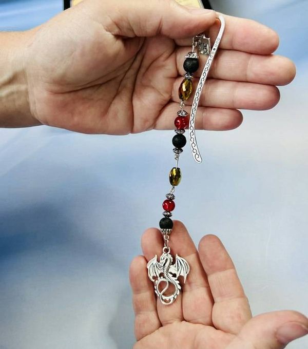 Alternate image for Beaded Metal Bookmark with Charm-Dragon, Dragonfly or Sea Turtle