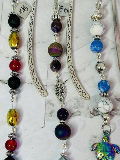 Alternate image for Beaded Metal Bookmark with Charm-Dragon, Dragonfly or Sea Turtle
