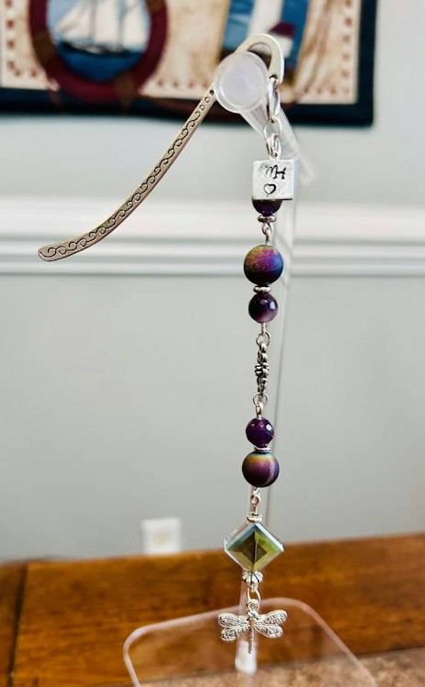 Alternate image for Beaded Metal Bookmark with Charm-Dragon, Dragonfly or Sea Turtle