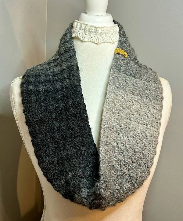 Alternate image for Gray Ombre Crocheted Cowl Scarf Soft Textured Acrylic Infinity Scarf