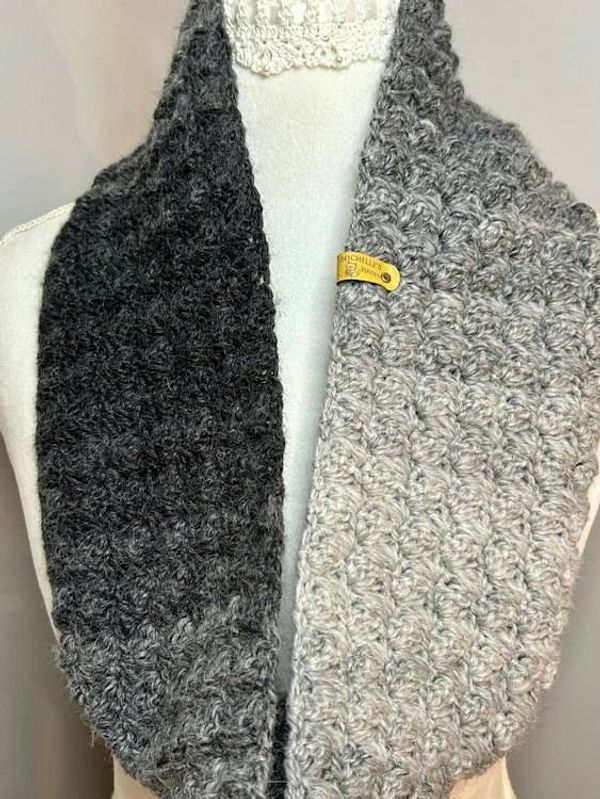 Alternate image for Gray Ombre Crocheted Cowl Scarf Soft Textured Acrylic Infinity Scarf