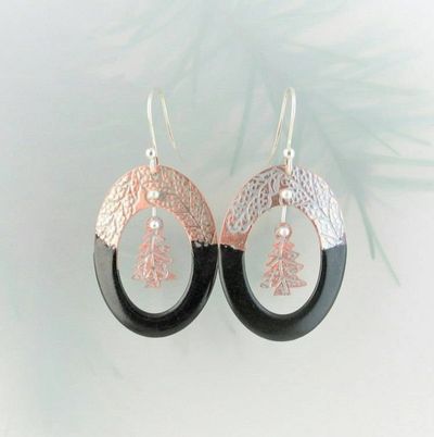 Alternate image for Black Enamel Hoop & Tree Dangle Earrings