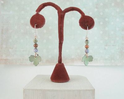 Alternate image for Autumn Leaf Dangle Earrings in Pastel Copper Enamel Colors