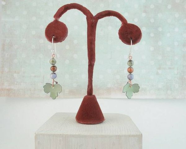 Alternate image for Autumn Leaf Dangle Earrings in Pastel Copper Enamel Colors