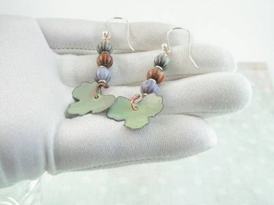 Alternate image for Autumn Leaf Dangle Earrings in Pastel Copper Enamel Colors