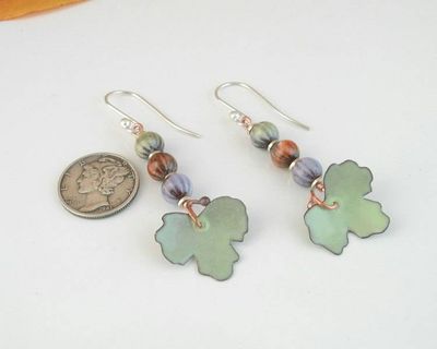 Alternate image for Autumn Leaf Dangle Earrings in Pastel Copper Enamel Colors