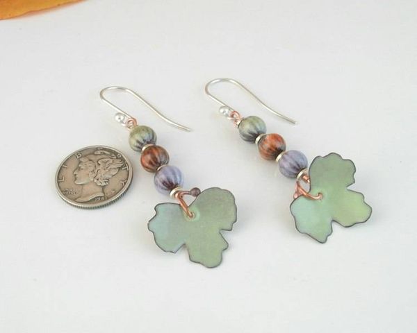 Alternate image for Autumn Leaf Dangle Earrings in Pastel Copper Enamel Colors