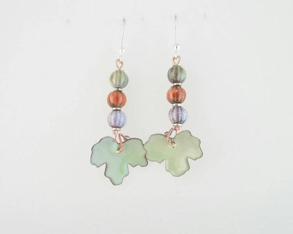 Alternate image for Autumn Leaf Dangle Earrings in Pastel Copper Enamel Colors