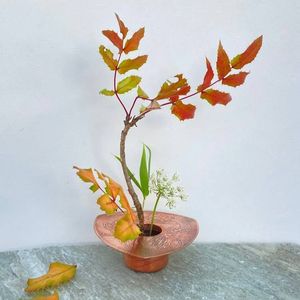 Image for Copper Ikebana Vase with Etched Dragonflies