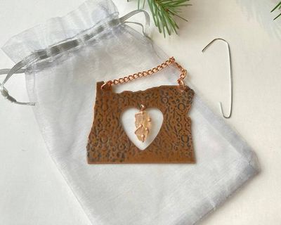Alternate image for Oregon Copper Holiday Ornament with Heart Cutout and Oregon Sunstone Charm