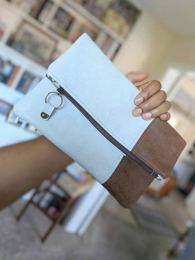 Primary image for Brown and White Foldover Clutch with Outer Pocket - The Kanga2