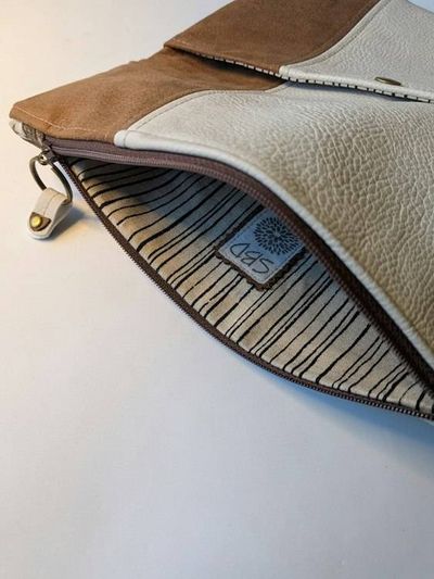 Alternate image for Brown and White Foldover Clutch with Outer Pocket - The Kanga2