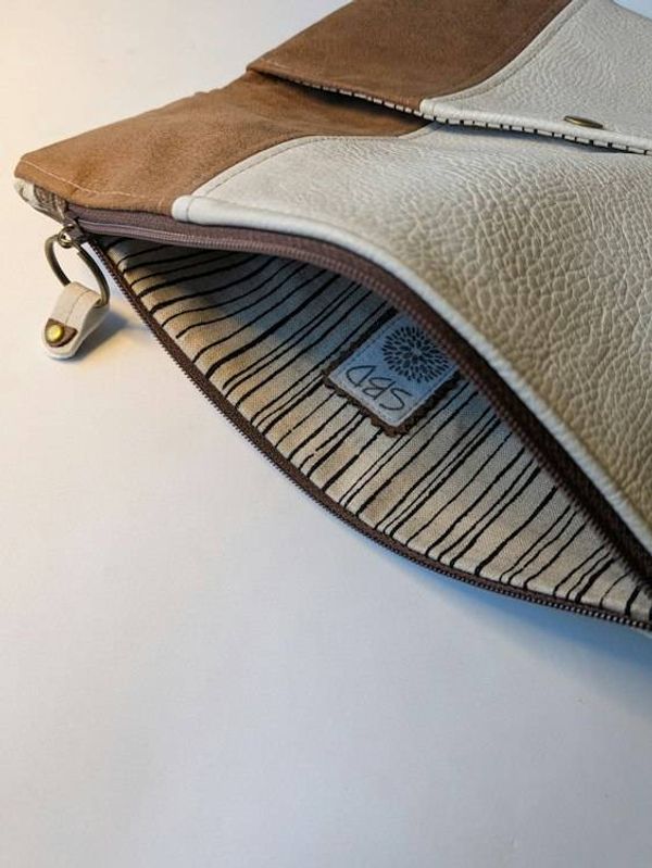 Alternate image for Brown and White Foldover Clutch with Outer Pocket - The Kanga2