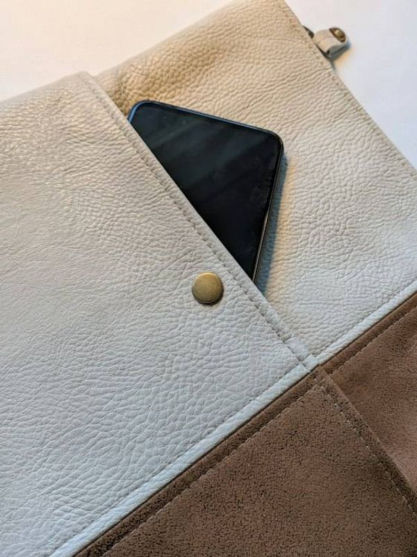 Alternate image for Brown and White Foldover Clutch with Outer Pocket - The Kanga2