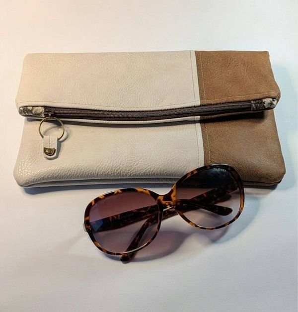 Alternate image for Brown and White Foldover Clutch with Outer Pocket - The Kanga2