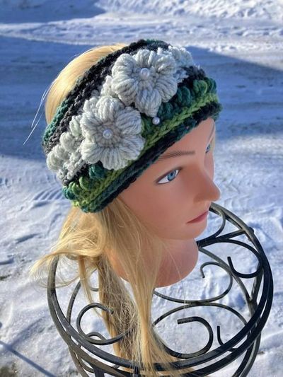 Alternate image for Woman’s Ear Warmer Headband Green Black White and Gray