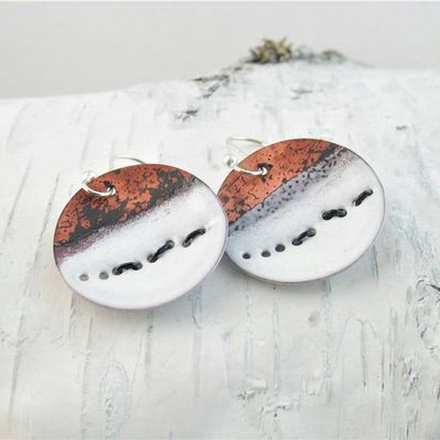 Primary image for Wolves in Snow Abstract Copper Enamel Earrings