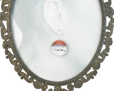 Alternate image for Wolves in Snow Abstract Copper Enamel Earrings