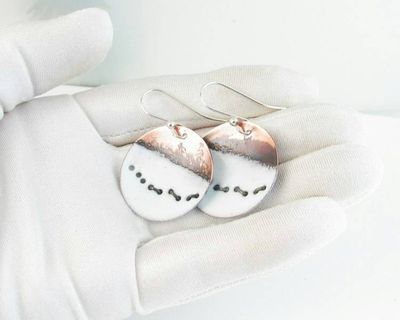 Alternate image for Wolves in Snow Abstract Copper Enamel Earrings