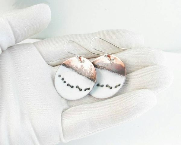 Alternate image for Wolves in Snow Abstract Copper Enamel Earrings
