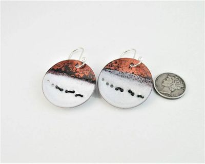 Alternate image for Wolves in Snow Abstract Copper Enamel Earrings