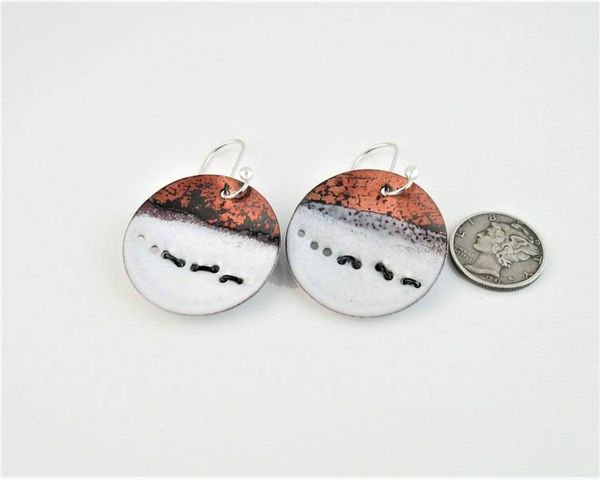 Alternate image for Wolves in Snow Abstract Copper Enamel Earrings