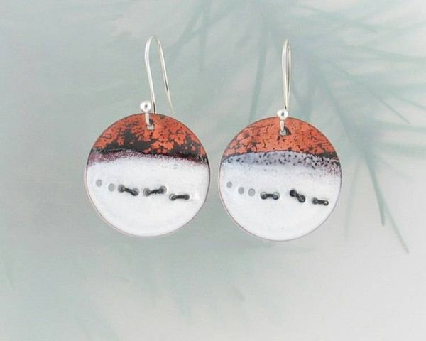 Alternate image for Wolves in Snow Abstract Copper Enamel Earrings