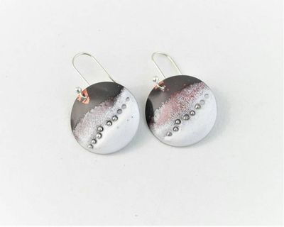 Alternate image for Wolves in Snow Abstract Copper Enamel Earrings