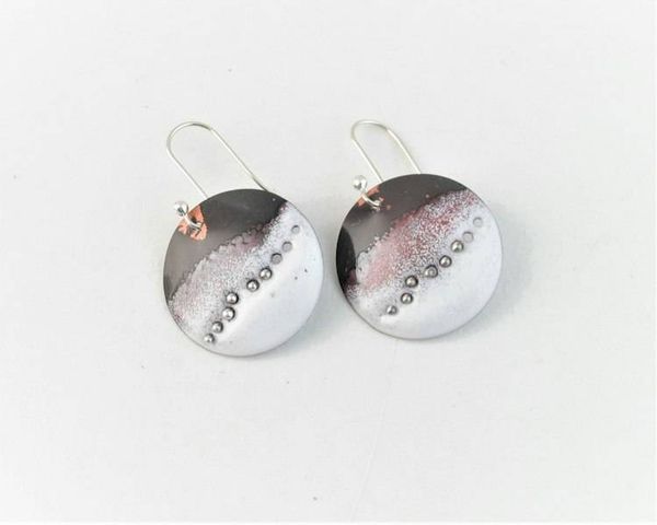 Alternate image for Wolves in Snow Abstract Copper Enamel Earrings