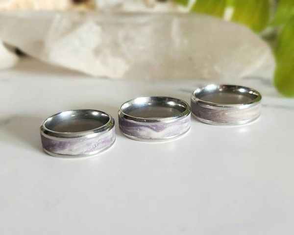Alternate image for Northern Lights Glow in the Dark Polymer Clay and Stainless Steel Ring