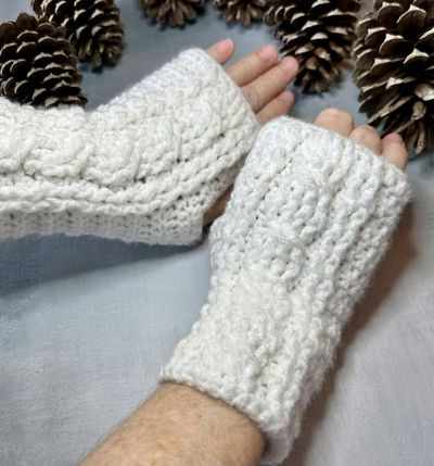 Alternate image for White Crocheted Cabled Wrist Warmers
