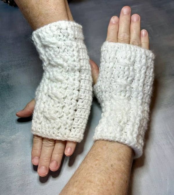Alternate image for White Crocheted Cabled Wrist Warmers