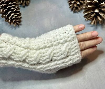 Alternate image for White Crocheted Cabled Wrist Warmers
