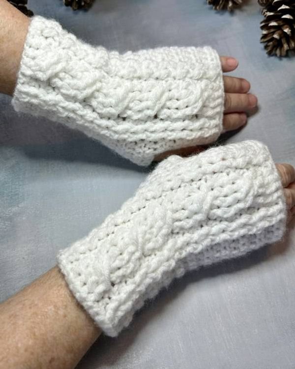 Alternate image for White Crocheted Cabled Wrist Warmers