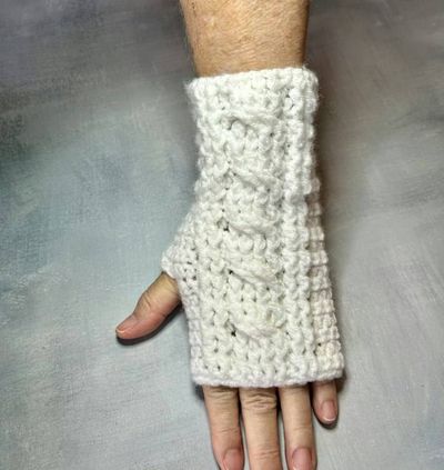 Alternate image for White Crocheted Cabled Wrist Warmers