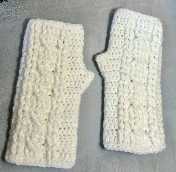 Alternate image for White Crocheted Cabled Wrist Warmers