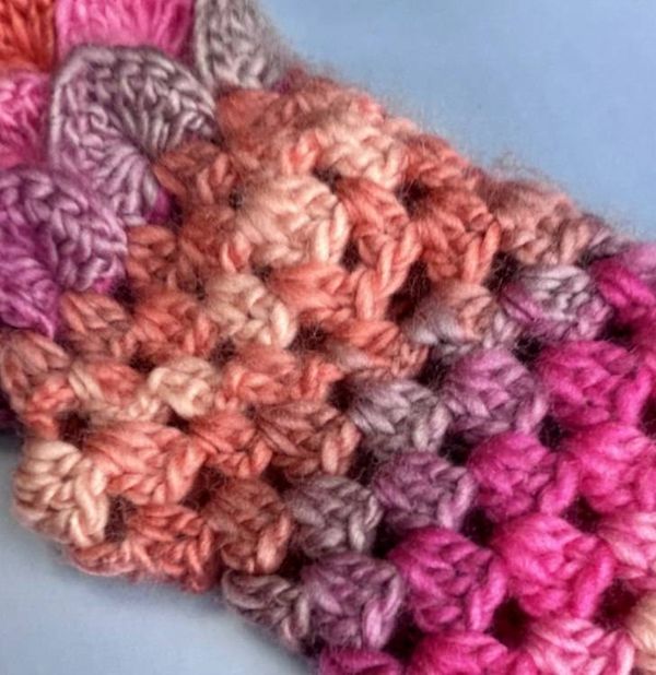 Alternate image for Crocheted Dragon Scale Fingerless Gloves Pink Orange