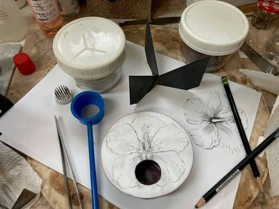 Alternate image for Copper Enamel Ikebana Vase with Hand Painted Hibiscus
