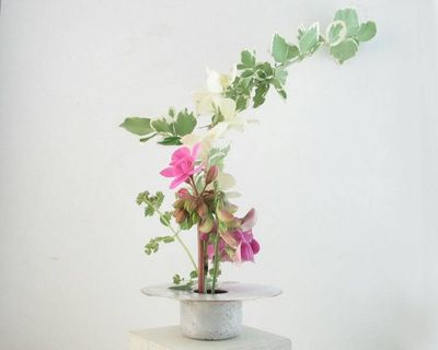 Alternate image for Copper Enamel Ikebana Vase with Hand Painted Hibiscus