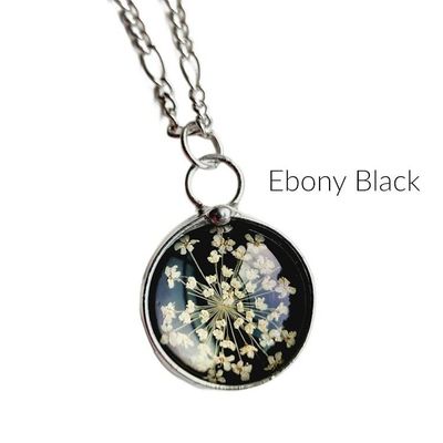 Alternate image for Green Stained Glass Pendant, Pressed Flower Necklace, Queen Annes Lace Wildflowers, 13th Anniversary Gift