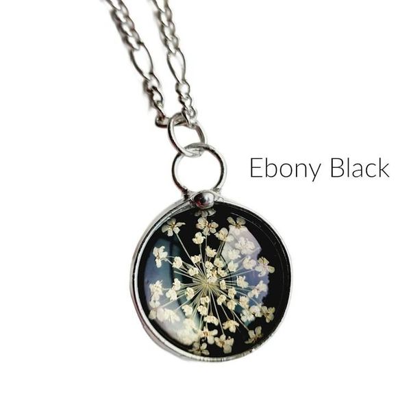 Alternate image for Pressed Flower Pendant Necklace for Women, Stained Glass Jewelry, Real Queen Annes Lace, Natural Flower Pendant