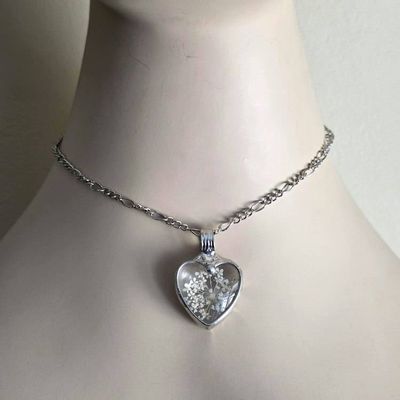 Alternate image for Queen Annes Lace Glass Heart Pendant, Pressed Flower Necklace, 13th Anniversary Gift for Wife