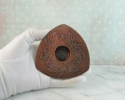 Alternate image for Copper Ikebana Vase with Etched Dragonflies
