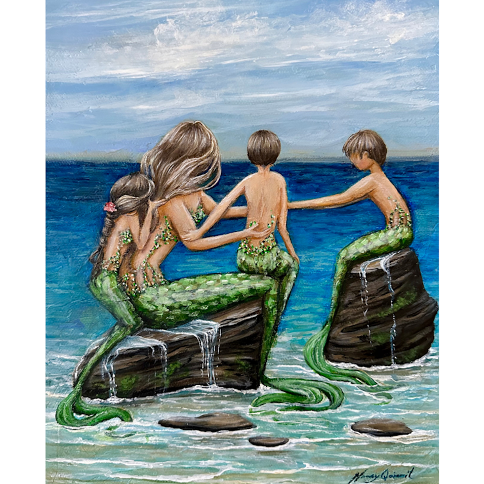 Mermaid Family Seascape Acrylic Painting