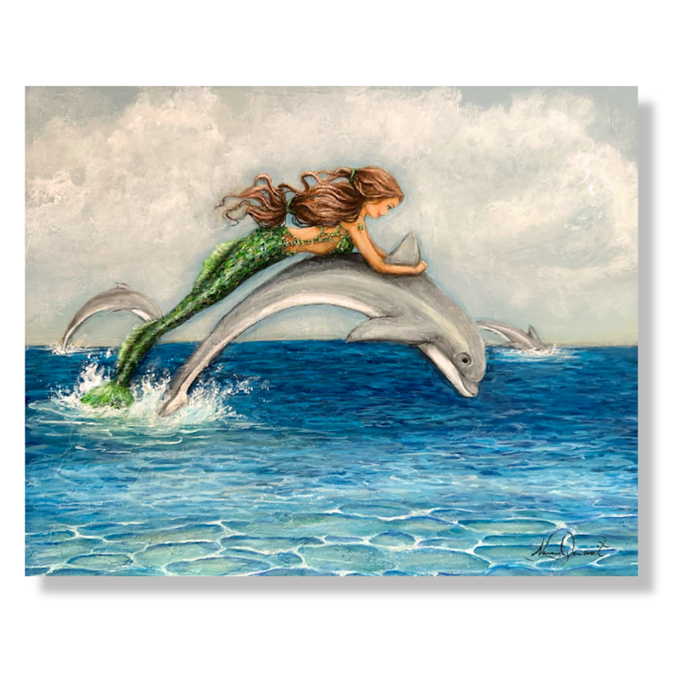 Mermaid and Dolphin Acrylic Painting