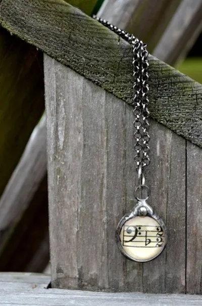 Main image for Vintage Sheet Music Necklace, Handmade Two Sided Music Note Pendant