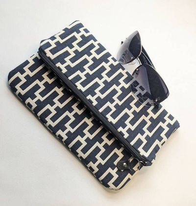 Main image for Blue and White Foldover Clutch with Outer Pocket - The Kanga2